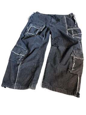 Named Collective Distressed Black Denim Jorts Cargo Pants
